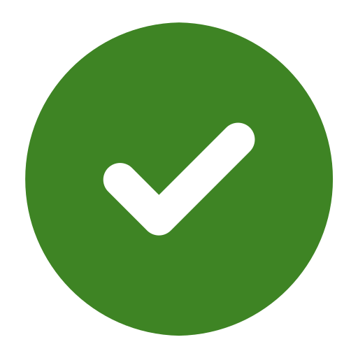 Green circle with a black checkmark in the center.