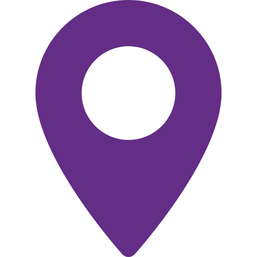 A purple map pin icon on a black background.