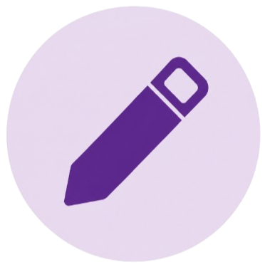 Icon of a purple pen on a light purple circular background.