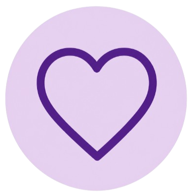 Purple outline of a heart on a light purple circular background.