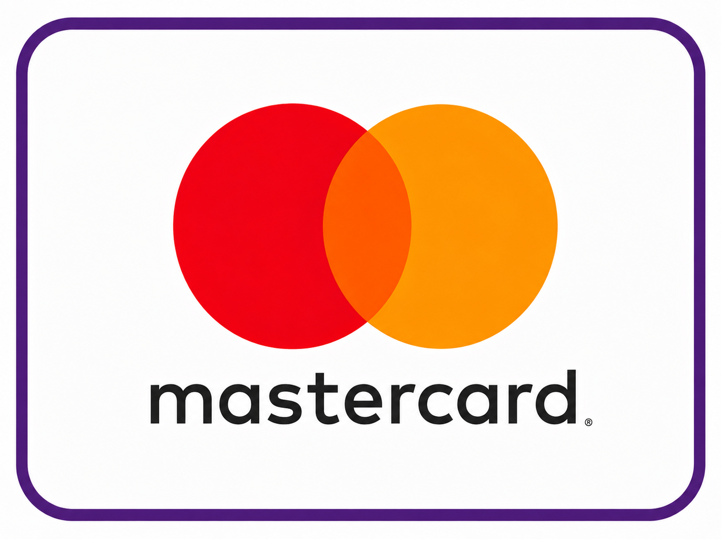Mastercard logo with overlapping red and orange circles and the word 'mastercard' in black text.