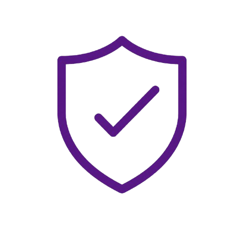 Purple shield with a checkmark inside.