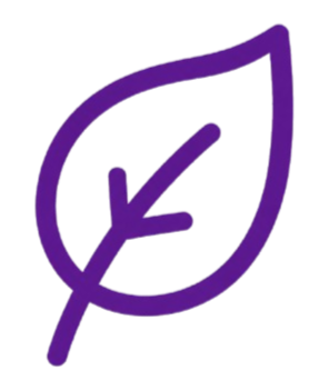Purple outline of a leaf with a checkmark inside