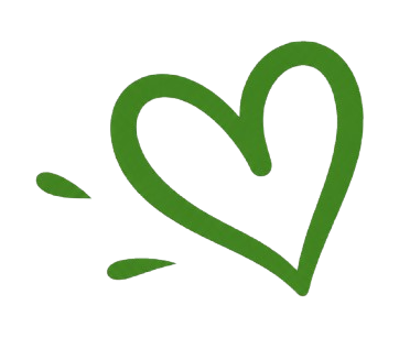A green heart with small splash marks around it.