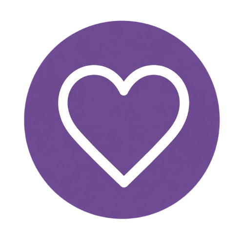 Purple circle with a white outline heart in the center.