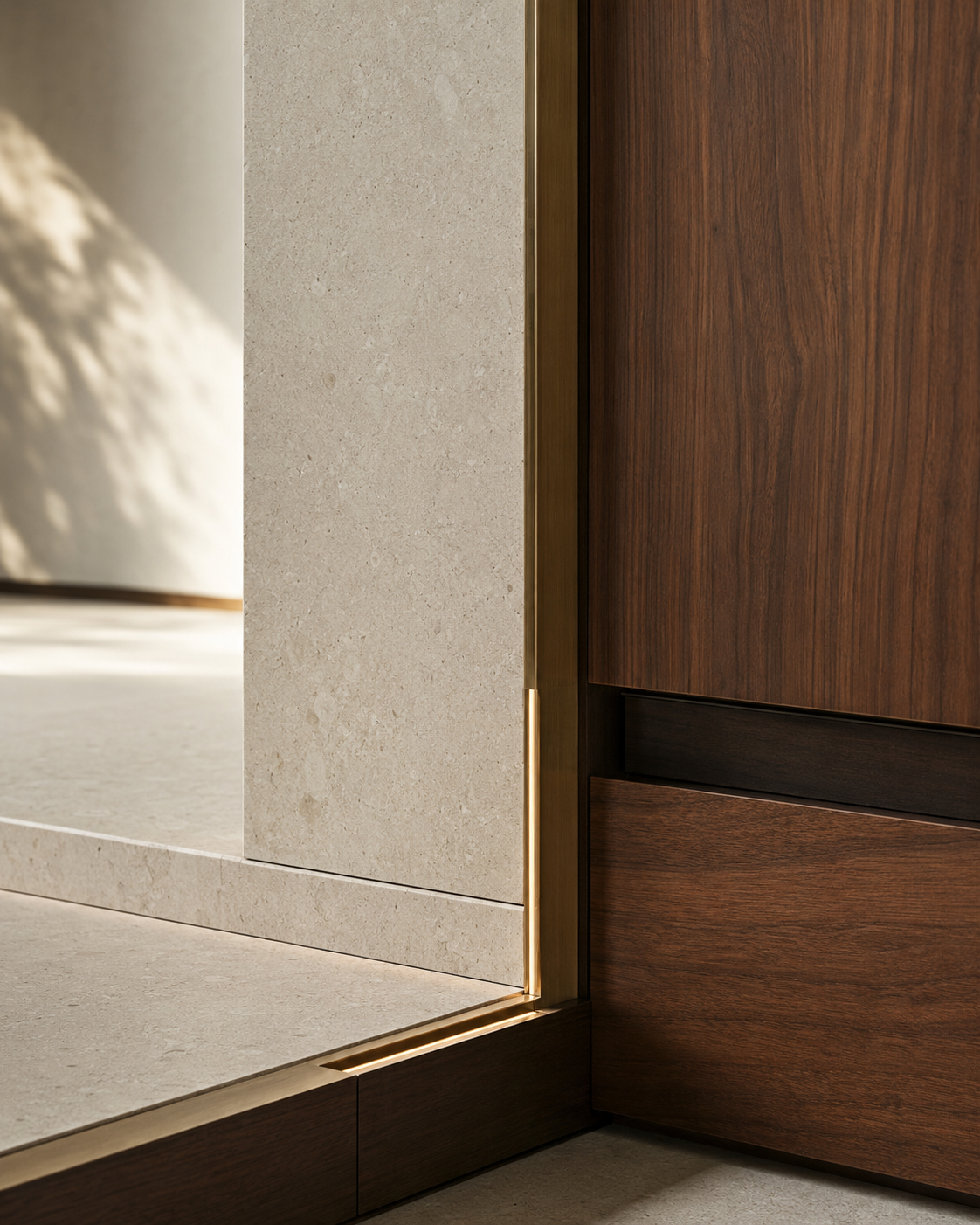 Detailed limestone and walnut interior craftsmanship
