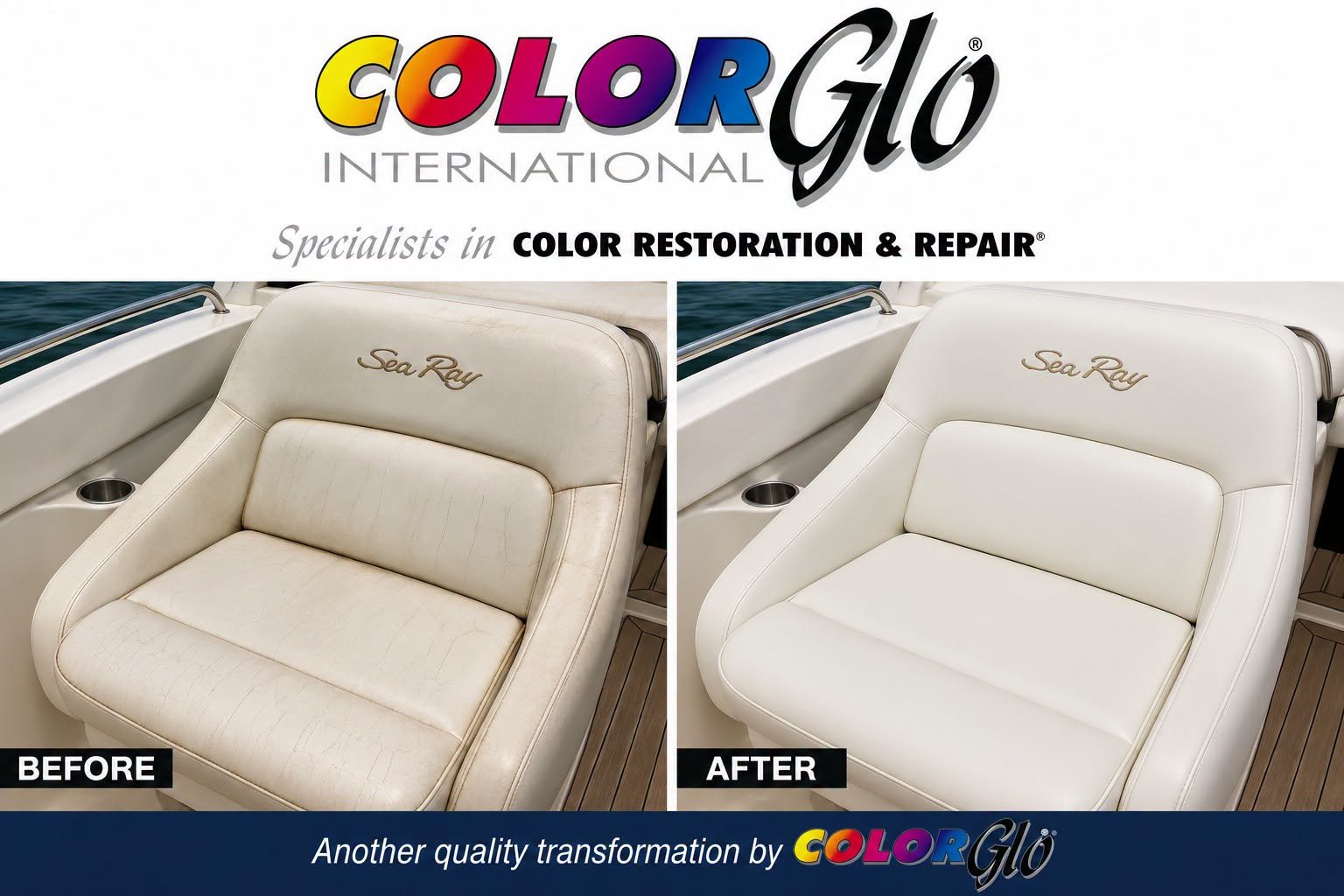 image of restored Sea Ray boat vinyl chair by Color Glo International