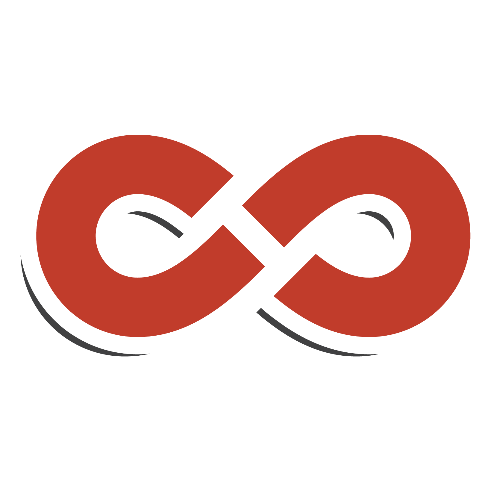 A black background with a red and black infinity symbol in the center.