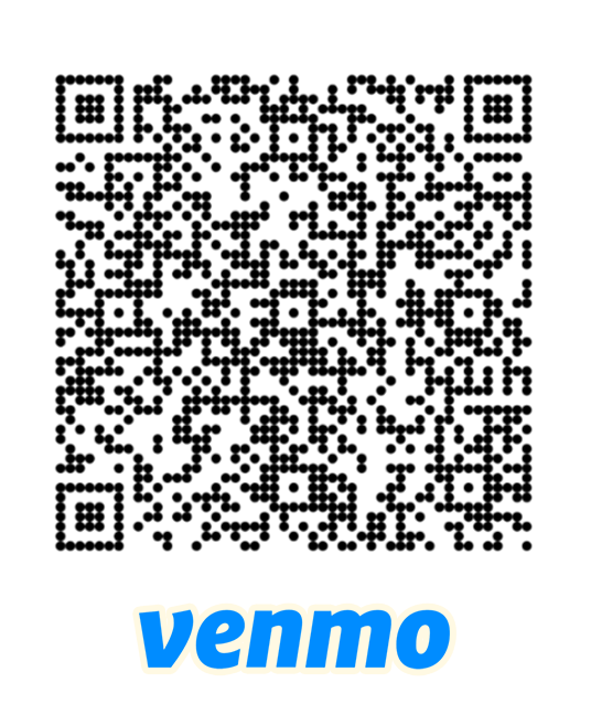 A black and white QR code with the Venmo logo displayed below it.