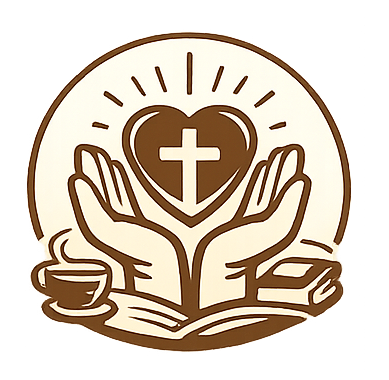 Hands holding a heart with a cross inside, surrounded by a Bible, a cup, and a small book.
