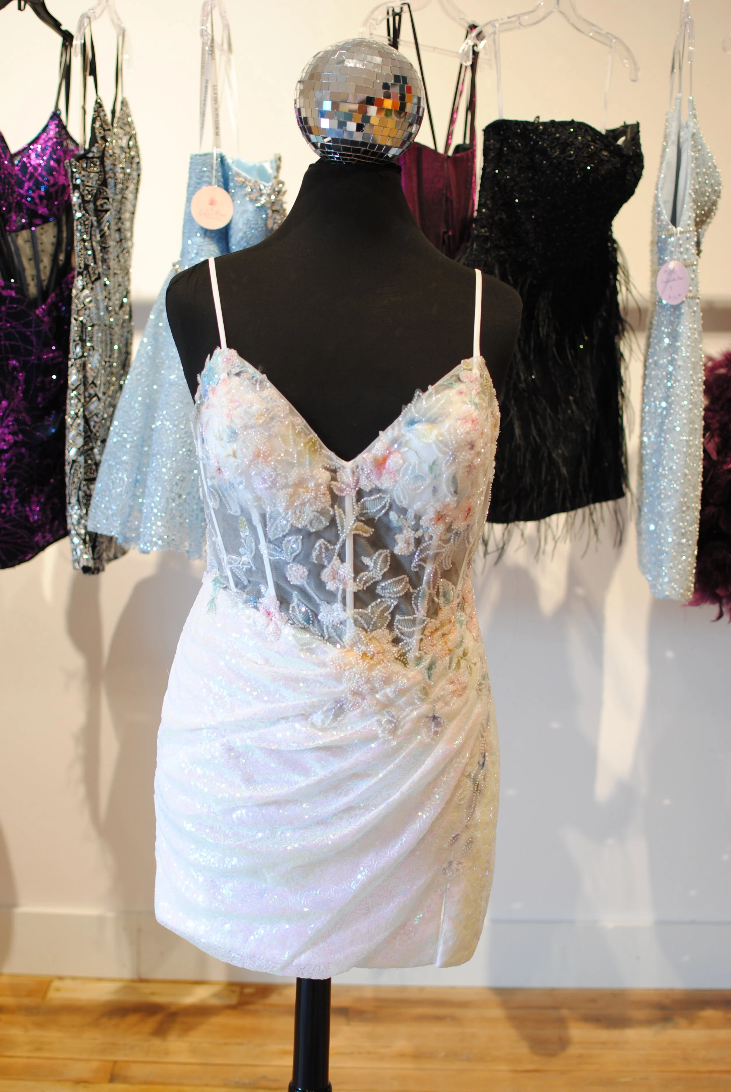 White Floral Sequin Dress