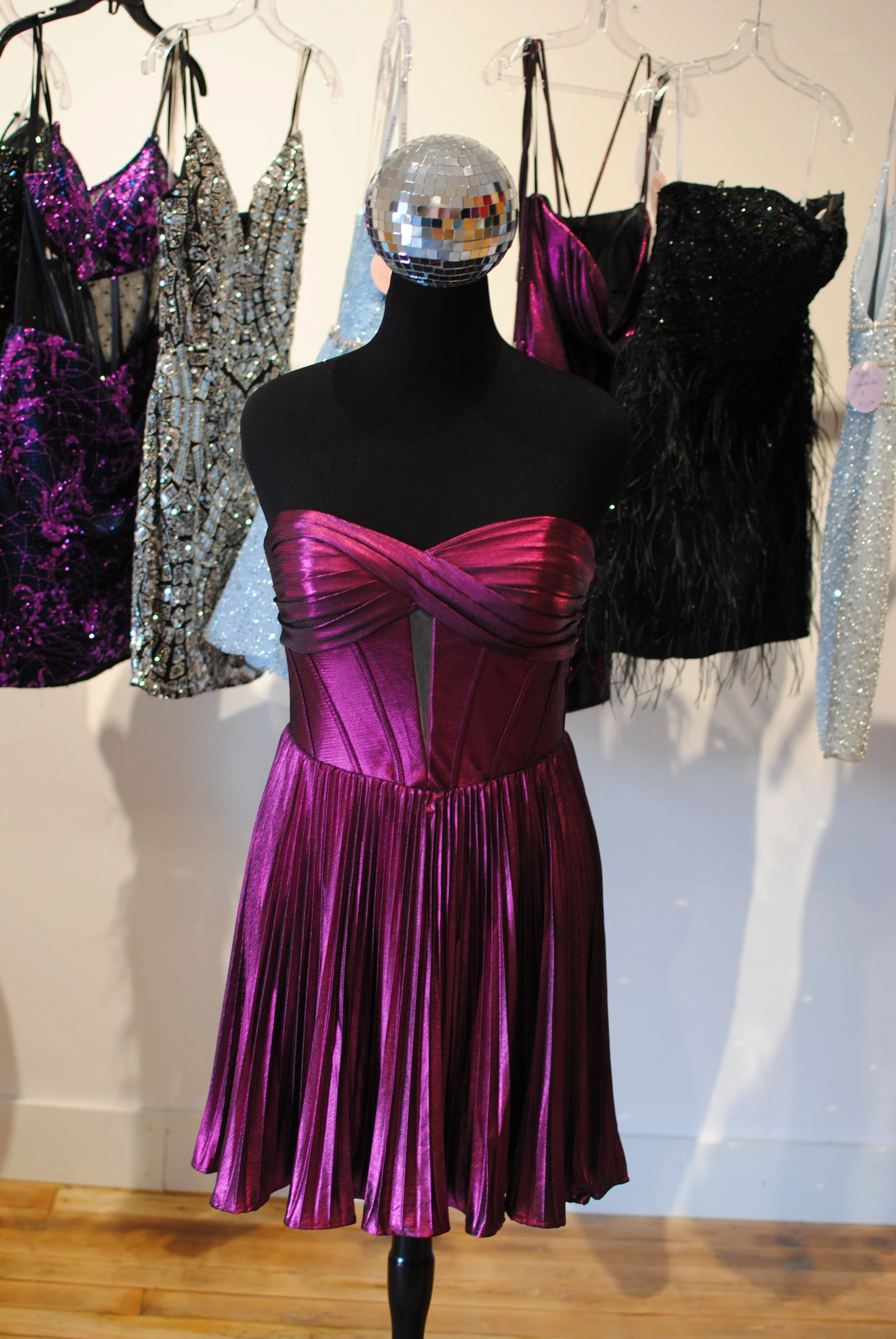 Deep Plum Ruched Bodice Pleated Homecoming Dress