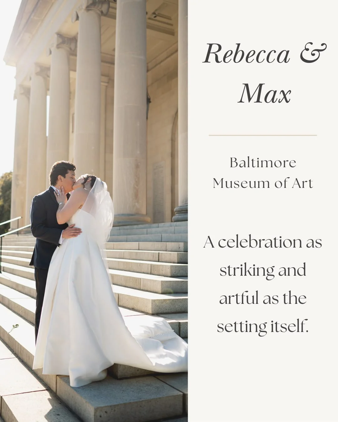 There is something so striking about a wedding at a museum, and Rebecca and Max&rsquo;s day at the Baltimore Museum of Art fit the setting beautifully.

From the grand architecture to the quiet moments tucked between it all, these photos feel like th