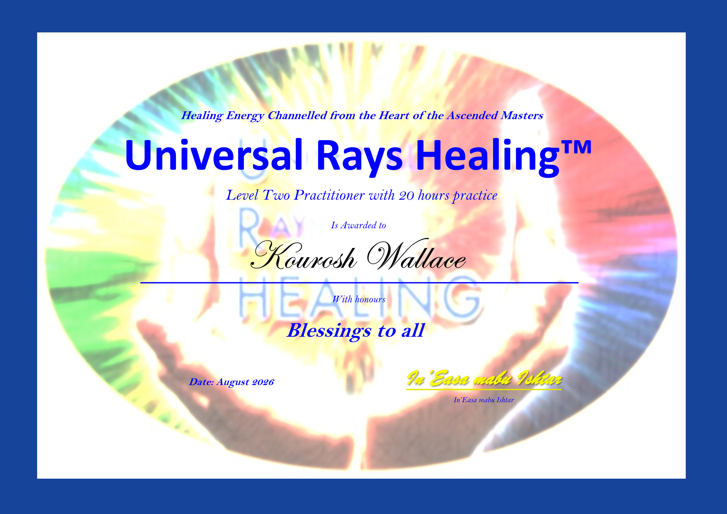 Universal Rays Healing - Level 2 - certificate