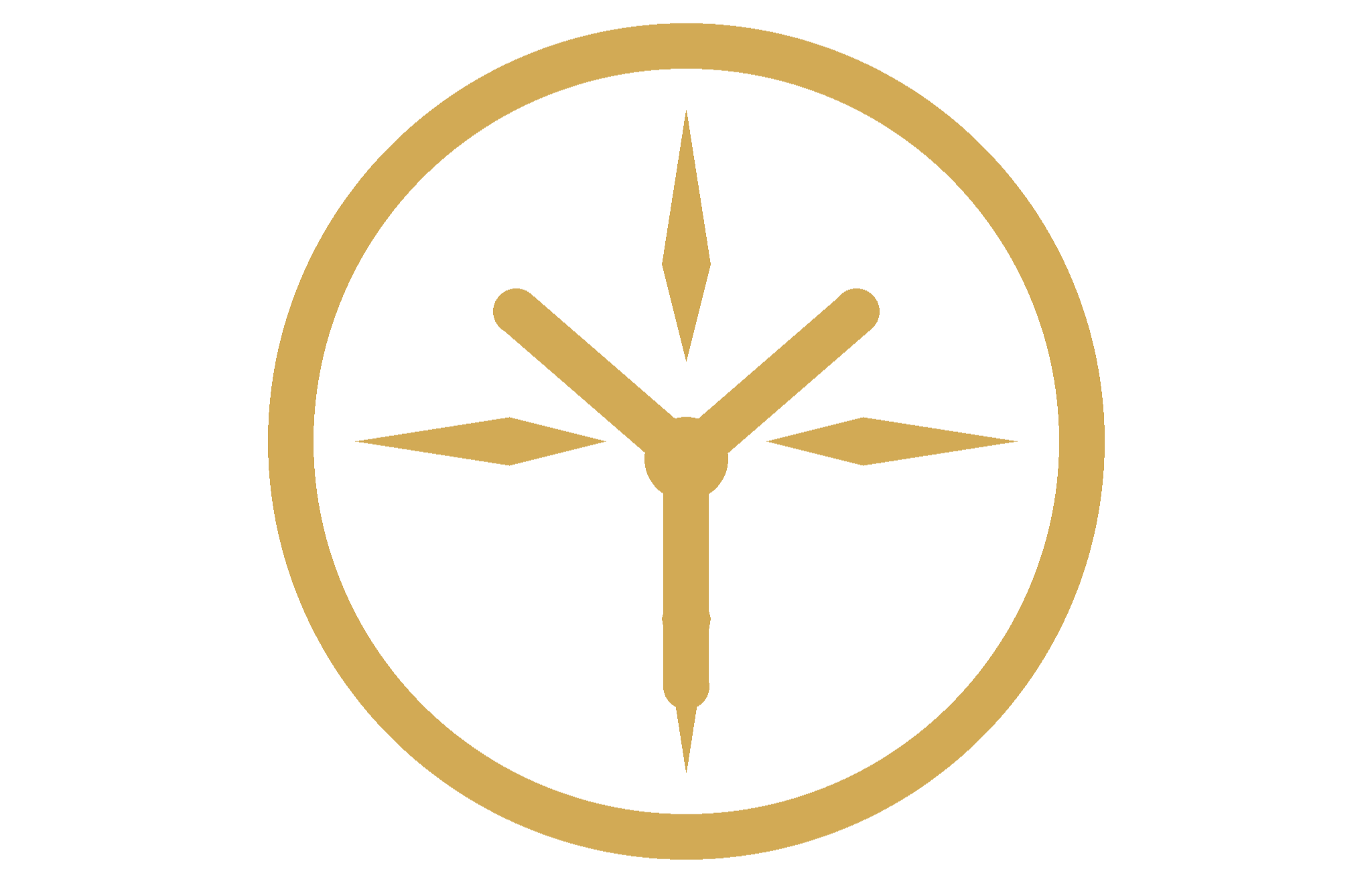 Gold clock showing 12:00 with a black background.
