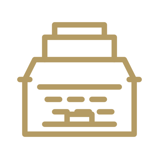 Icon of a crate or box with labels, on a black background.