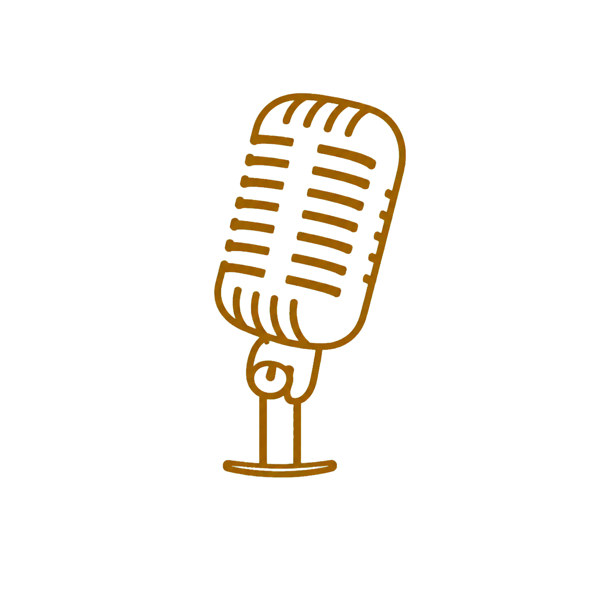 Gold-colored outline of a vintage microphone on a stand.