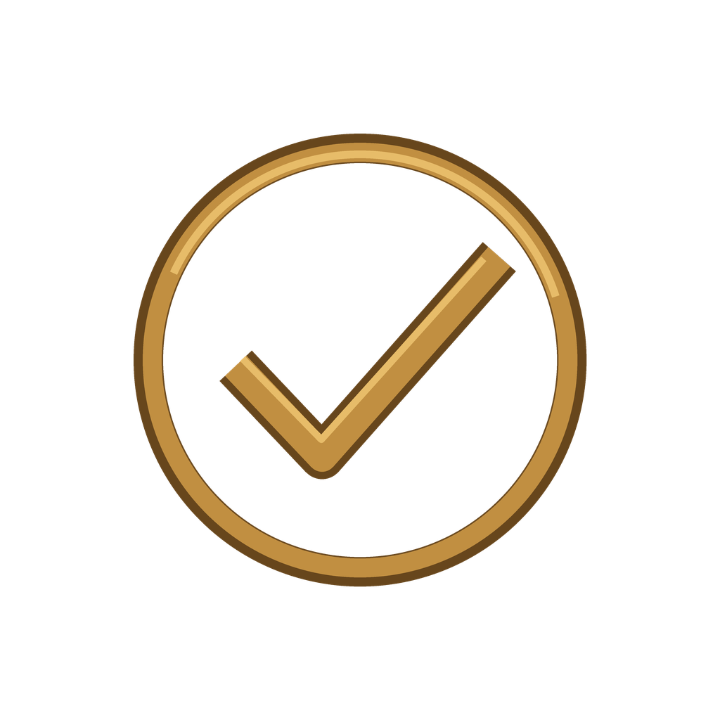 Golden checkmark inside a circular border on a black background.