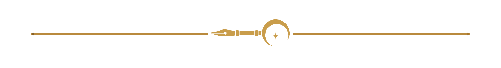 Decorative black banner with gold crescent moon and stars, surrounded by two horizontal gold lines.
