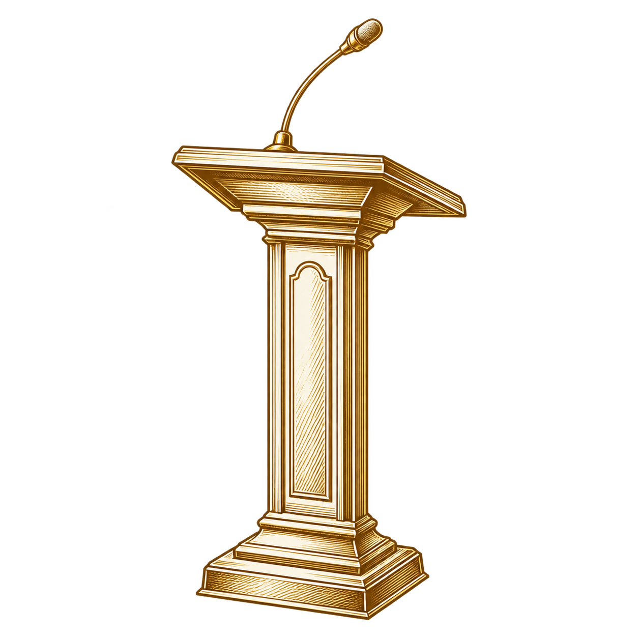 A wooden podium with a microphone on top, with a background featuring the Georgia state flag.