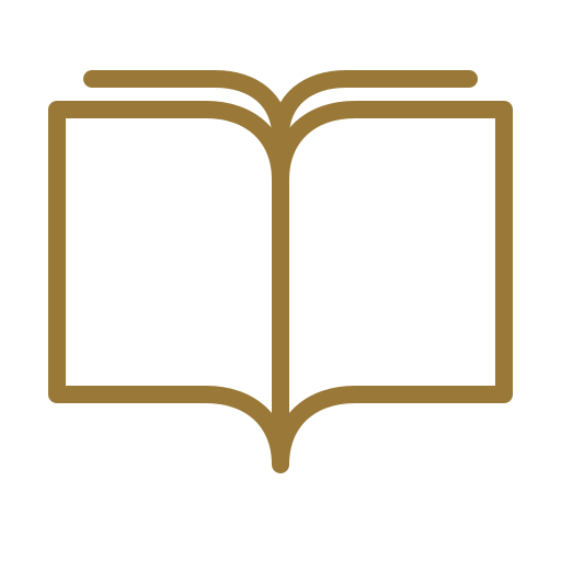 Outline of an open book with a brown cover and no visible text.
