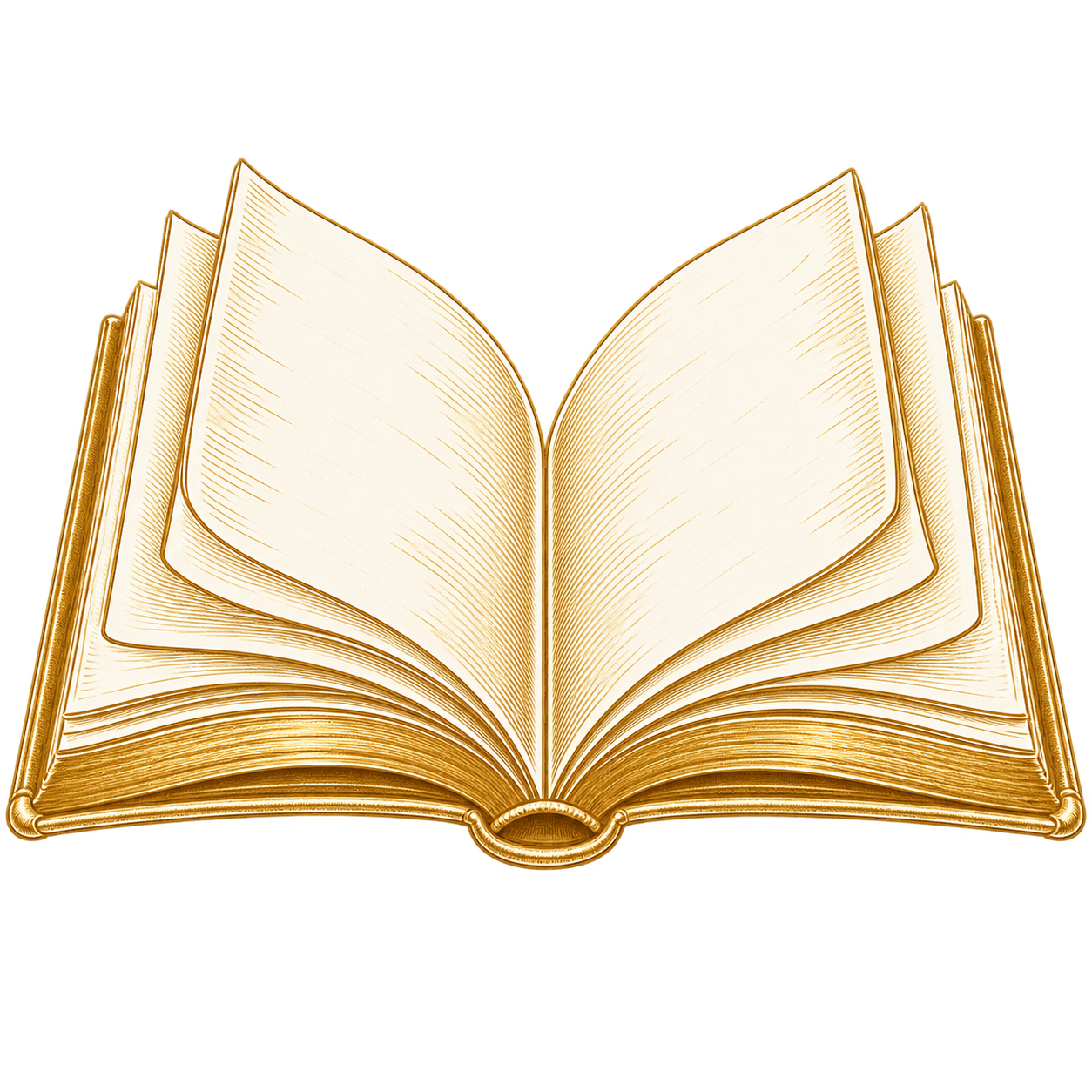 Open book with blank pages, gold edges, and a red background.