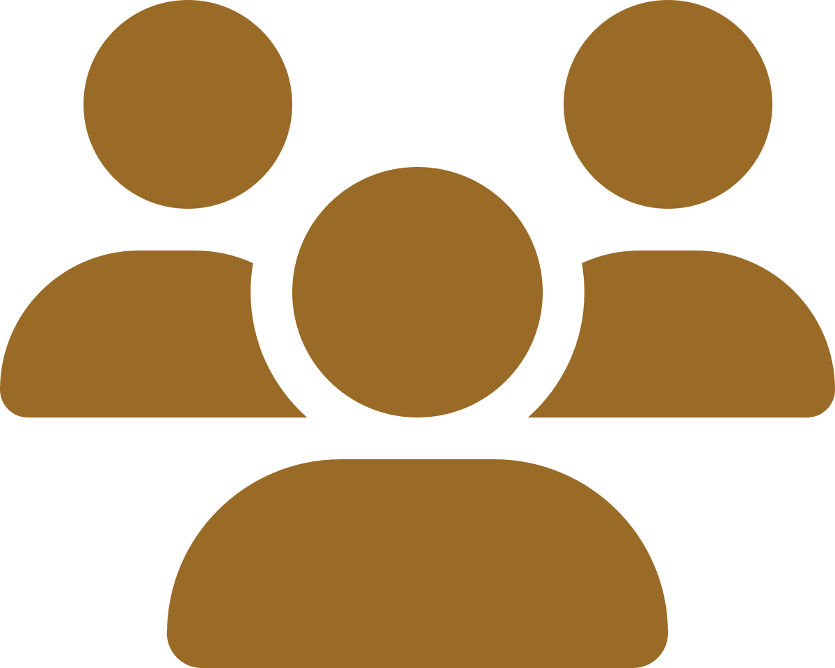 Icon of three brown human figures, representing a group or team.