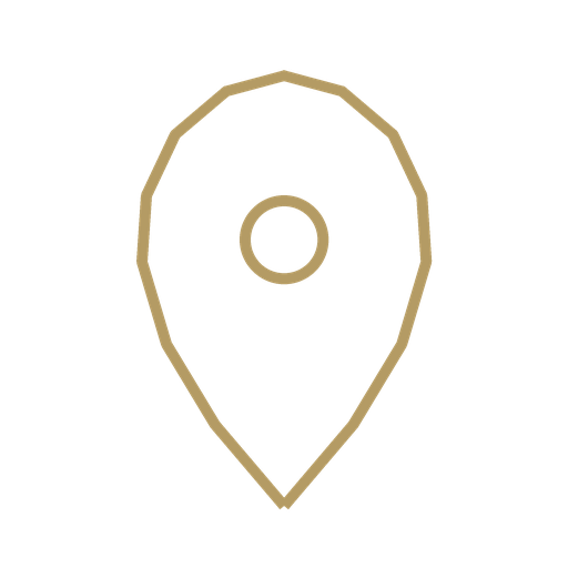 A gold location pin icon on a black background.