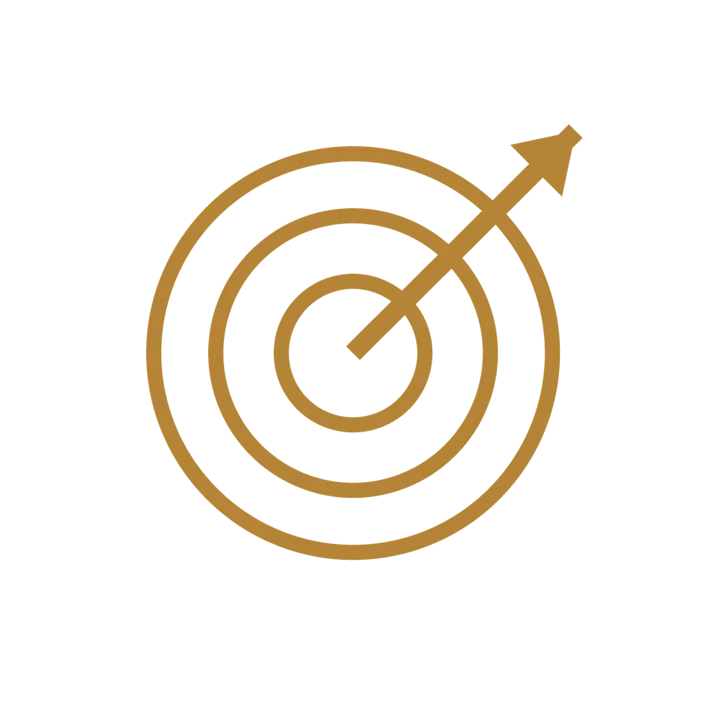 Gold target with an upward arrow, symbolizing goal achievement or growth.