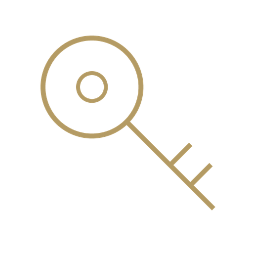 A simplified illustration of a key with a circular head and two notches on the blade.