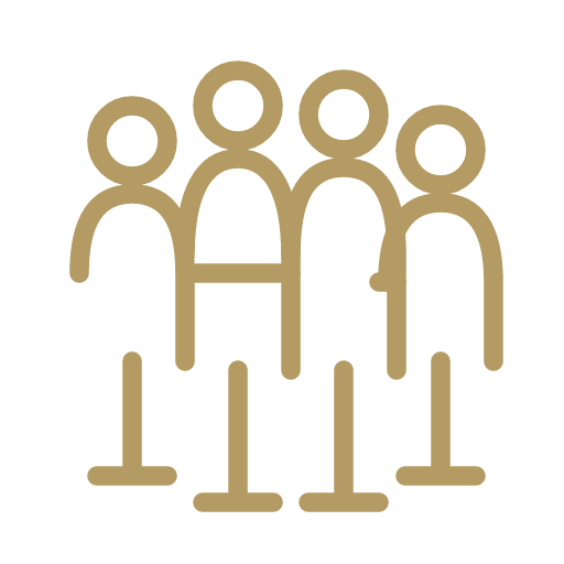 Icon of four people standing in line, separated by social distancing markers.