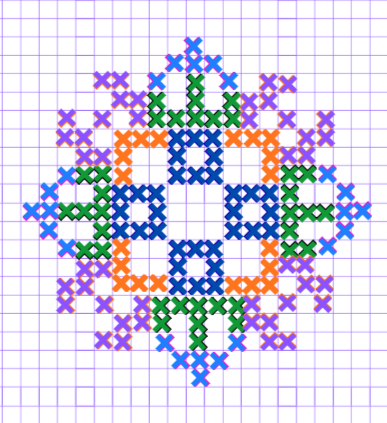 Completed geometric ornament of the Ukrainian name Olena, constructed from letter symbols using the Brodivske Pysmo method