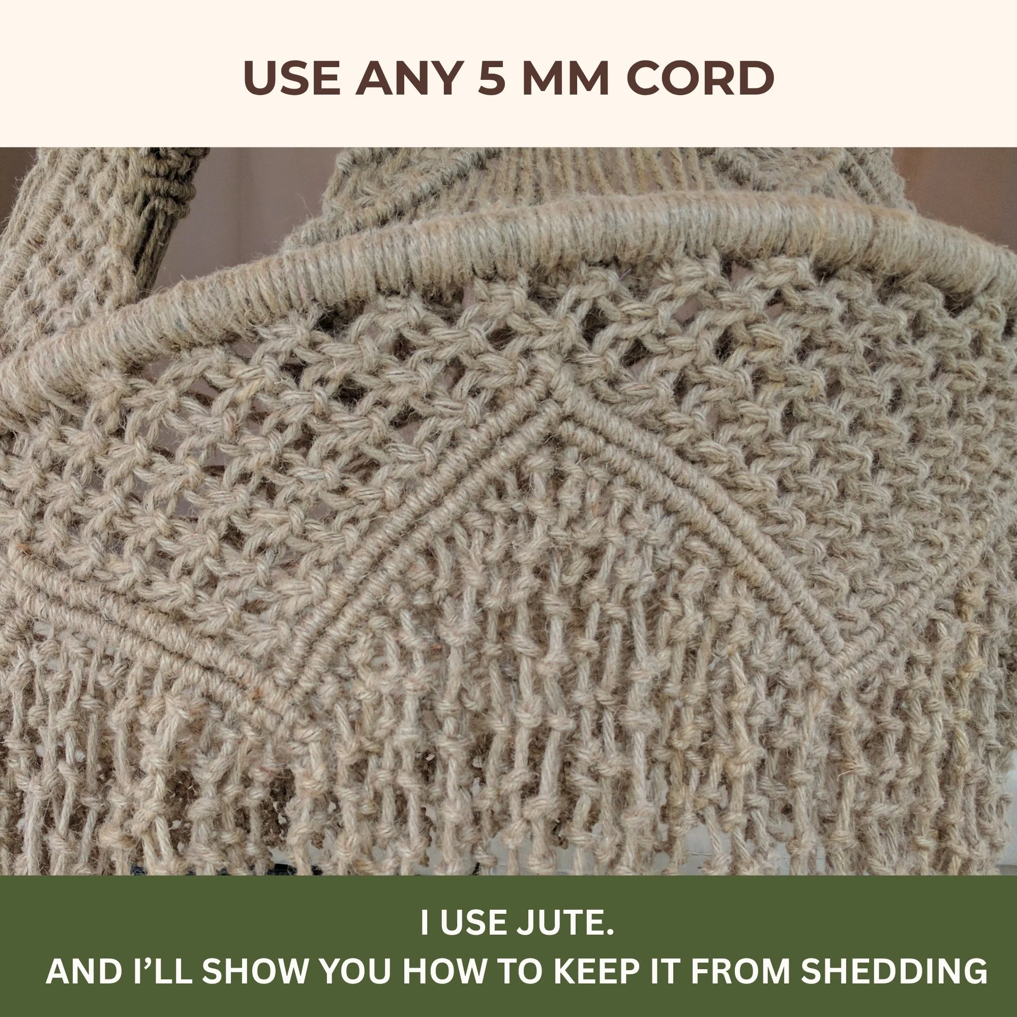 Close-up of 5 mm jute cord used to make the macrame hanging chair.