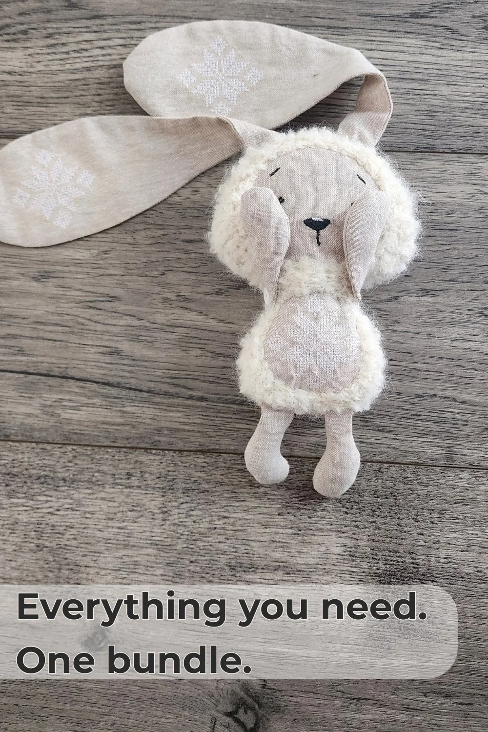Handmade Protective Bunny with embroidered symbols on its long linen ears