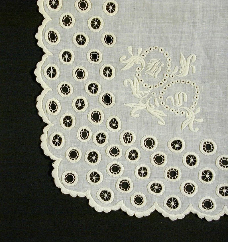 19th-century handkerchief with embroidered initials from Germany or Switzerland