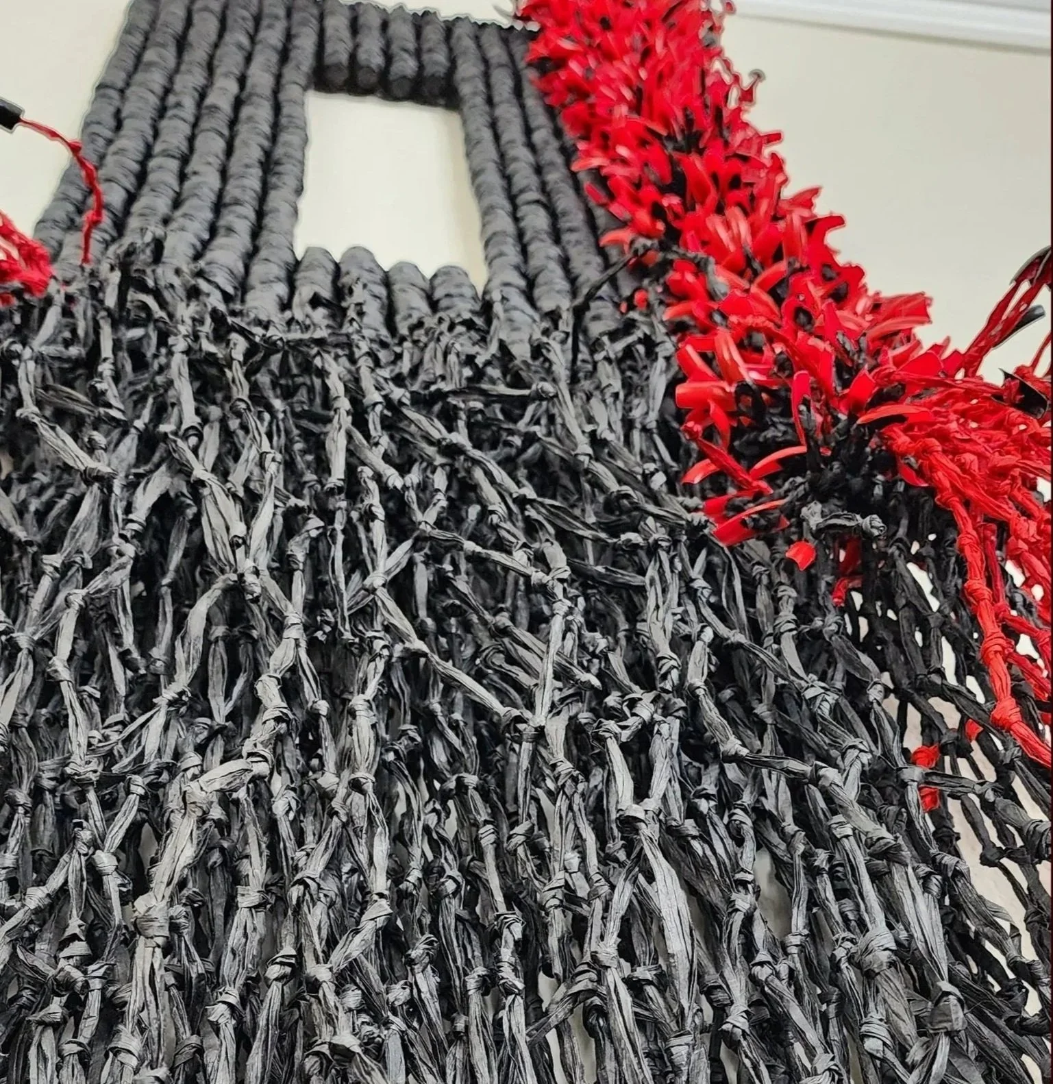 Experimental black and red fiber art by OMM Depot