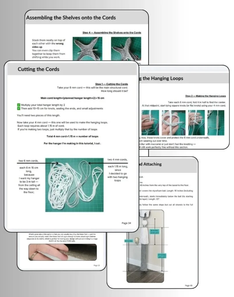 Pages from the OMM Depot step-by-step DIY tutorial for making an adjustable plant hanger