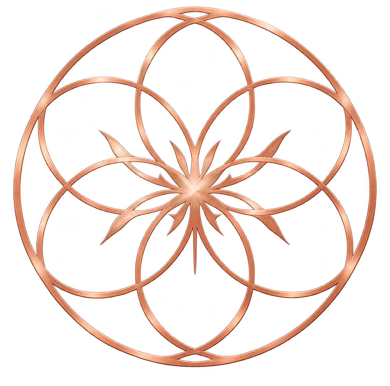 Constant Light Creative Brand Symbol, intricate metallic geometric sculpture with overlapping loops and a central starburst pattern.