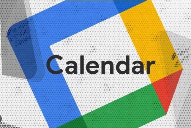 Google Calendar icon with rainbow-colored outline and the word 'Calendar' in black text.