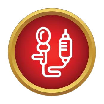 Illustration of a blood bag and IV tubing.