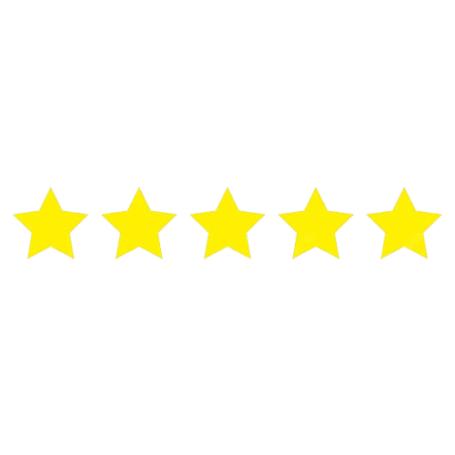 Five yellow stars arranged in a row with a black hashtag above and the words "Rate Us" below.