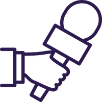 purple hand holding microphone graphic