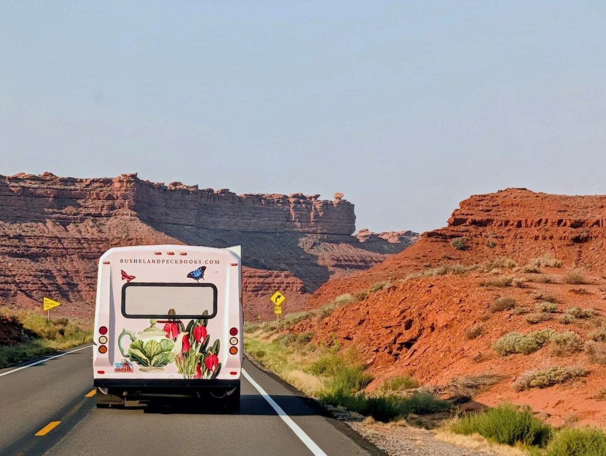 Book Nerd Mobile driving through Southern Utah