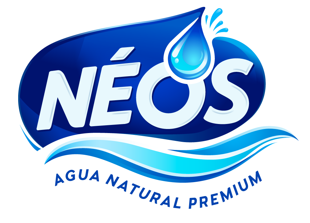 NEOS logo with a water droplet above the letter 'O' and water waves below the text.