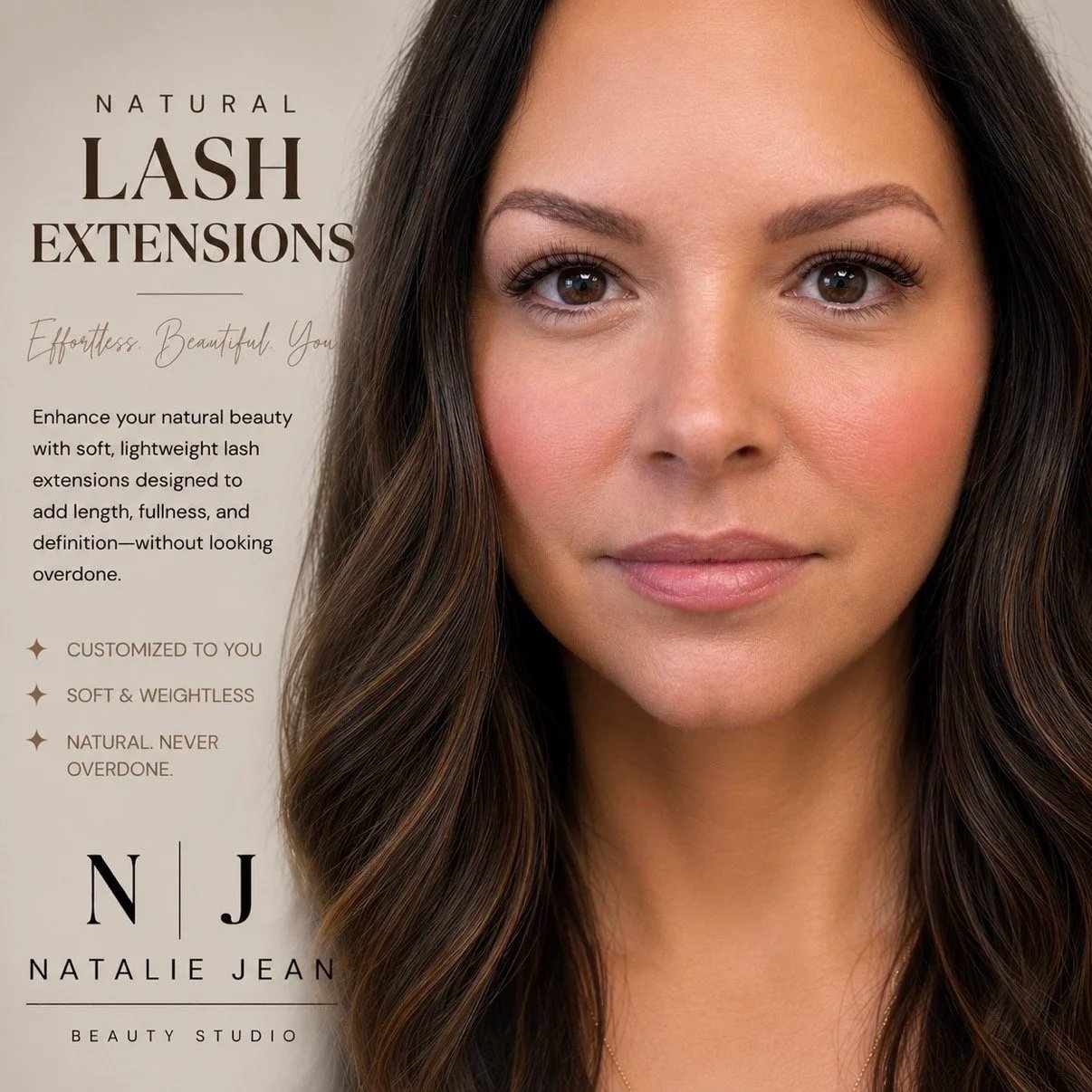 Natural lash extensions with a soft, customized finish at Natalie Jean Beauty Studio in Bountiful, Utah.