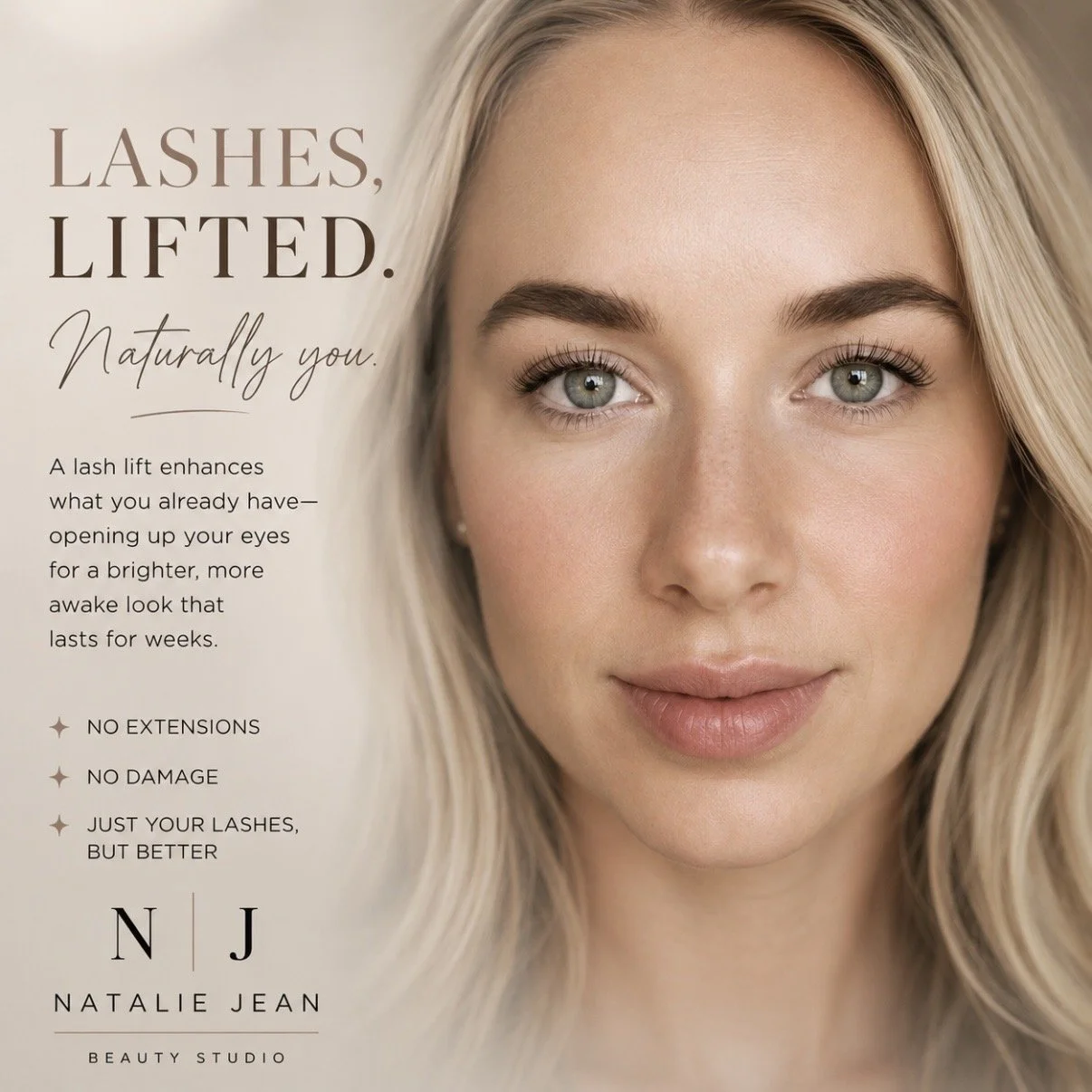 Korean lash lift creating beautifully lifted, defined natural lashes at Natalie Jean Beauty Studio in Bountiful, Utah.