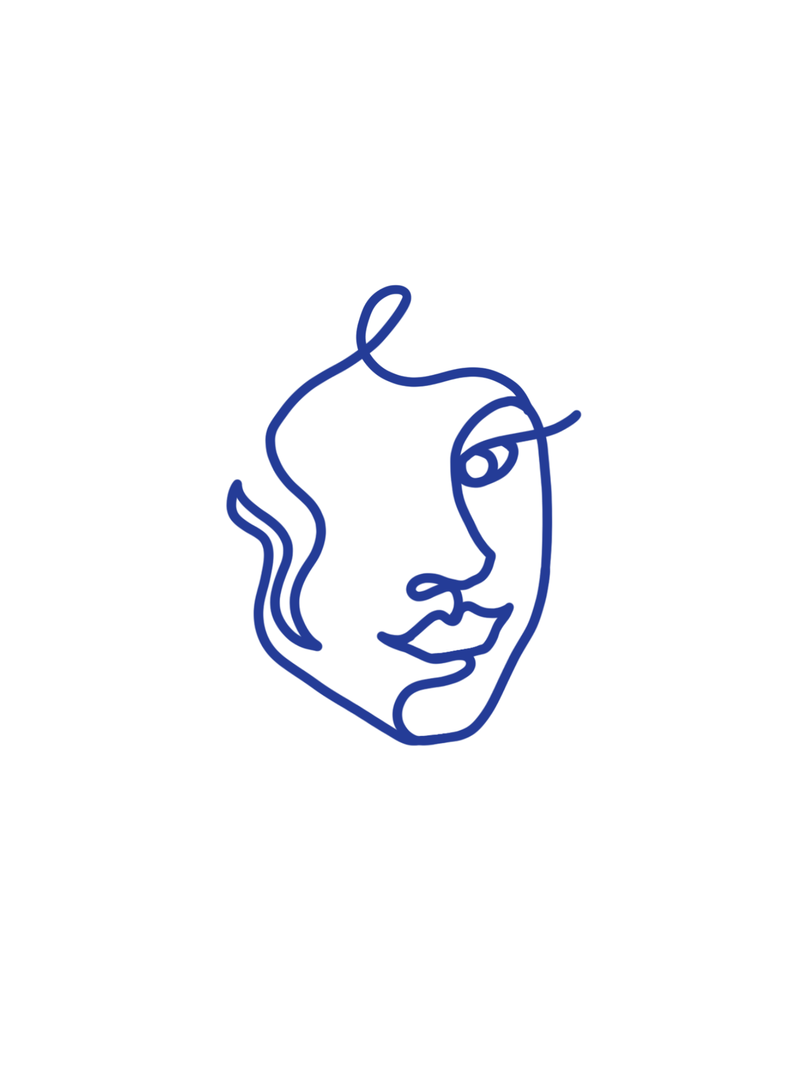Dibujo de un perfil de rostro de mujer creado con líneas azules en un fondo negro.