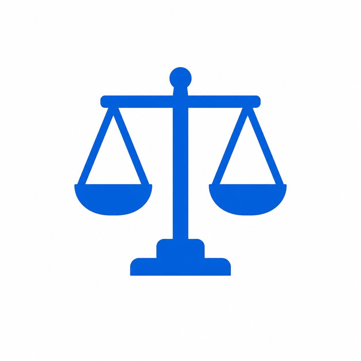 Blue icon of a balance scale on a white background.