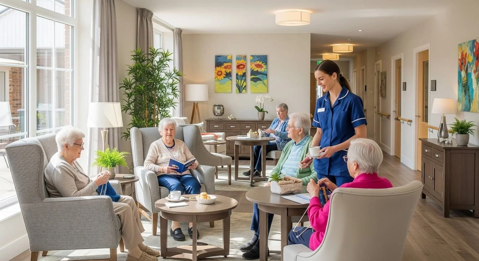 Residents relaxing during the day with their caregiver