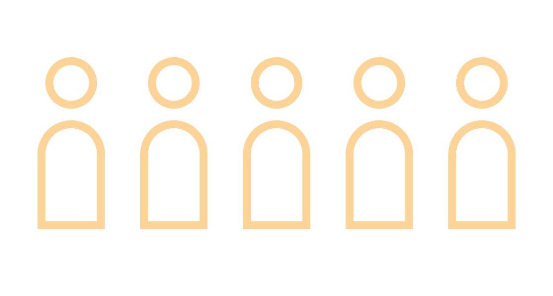 Five simple figures standing side by side